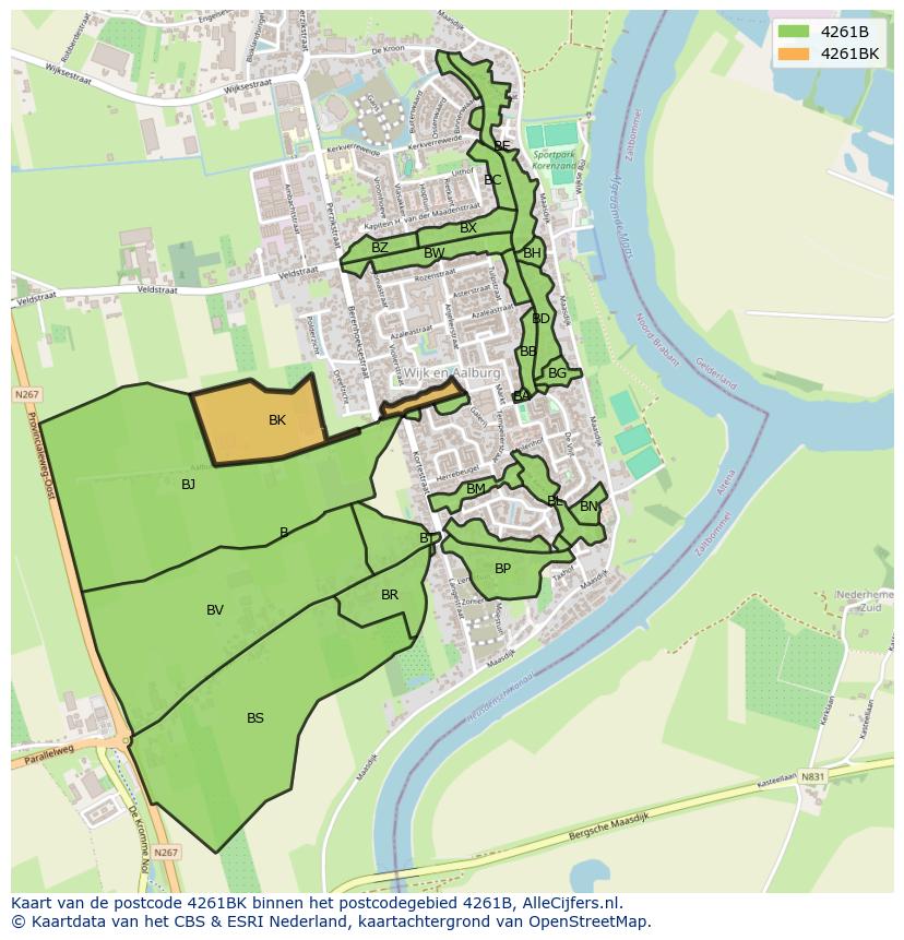Afbeelding van het postcodegebied 4261 BK op de kaart.