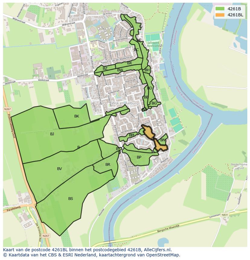 Afbeelding van het postcodegebied 4261 BL op de kaart.