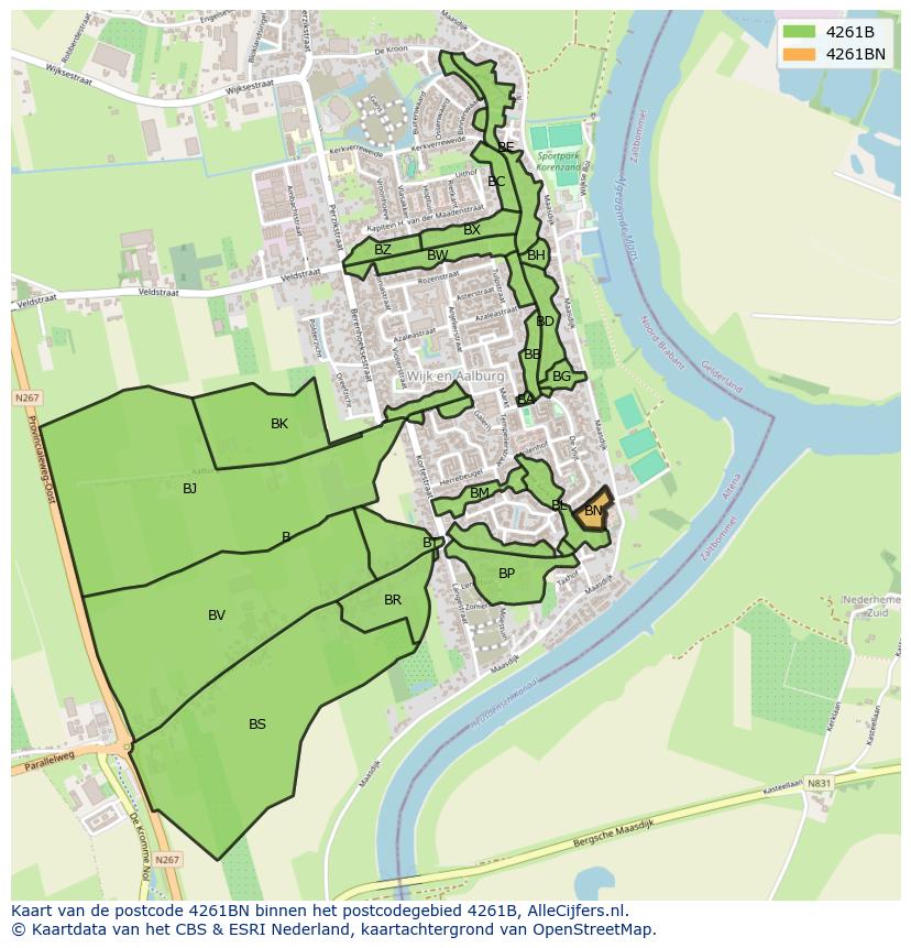 Afbeelding van het postcodegebied 4261 BN op de kaart.