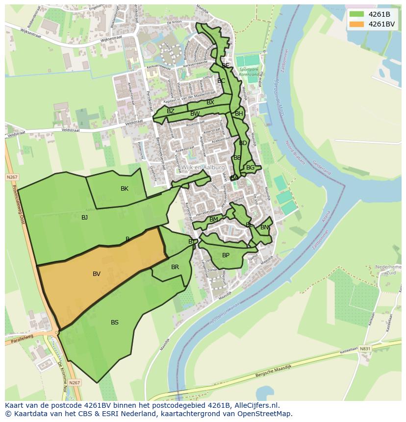 Afbeelding van het postcodegebied 4261 BV op de kaart.