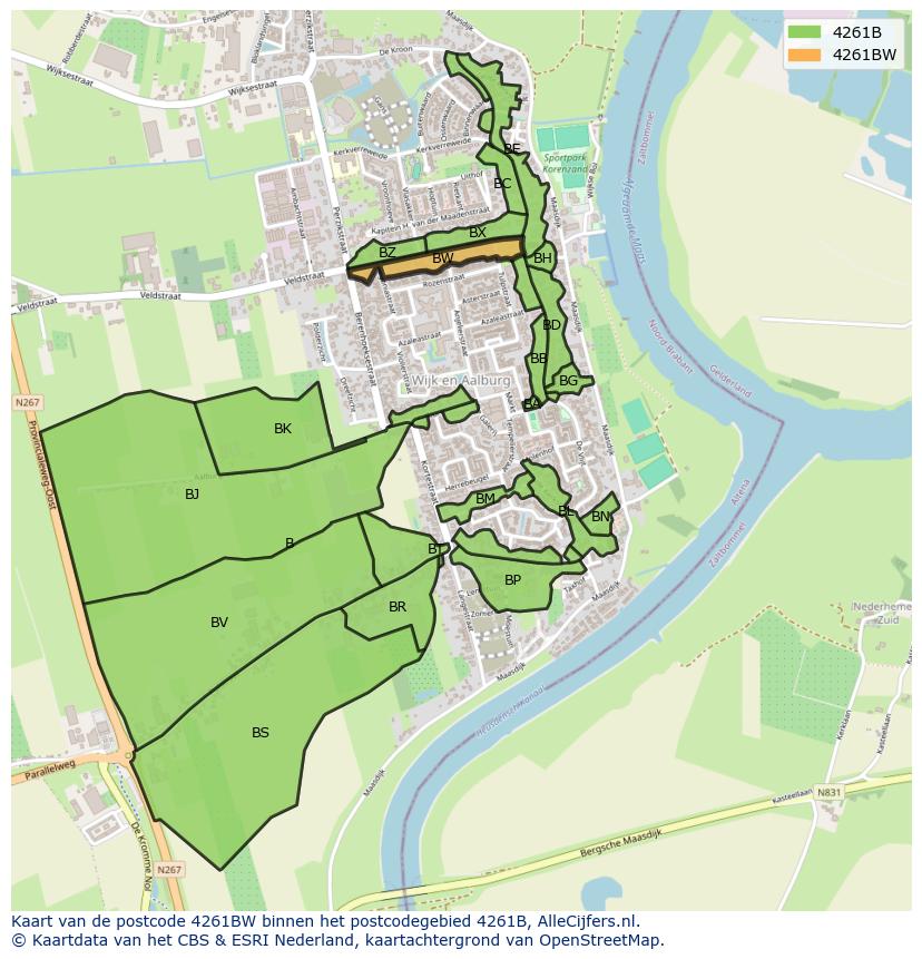 Afbeelding van het postcodegebied 4261 BW op de kaart.