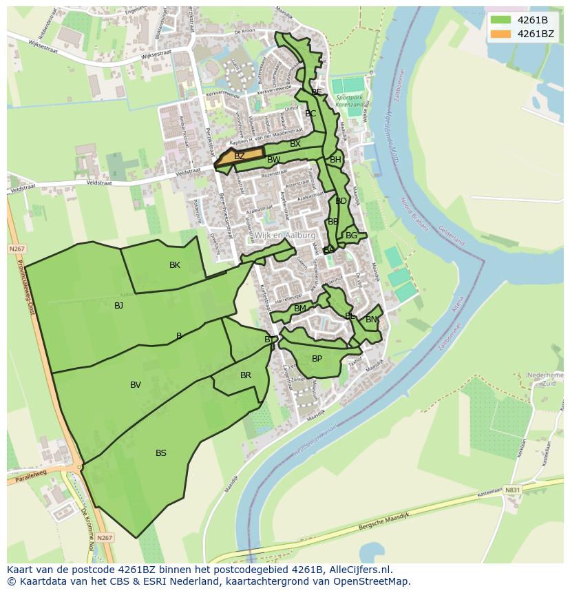 Afbeelding van het postcodegebied 4261 BZ op de kaart.