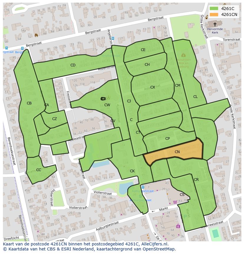 Afbeelding van het postcodegebied 4261 CN op de kaart.