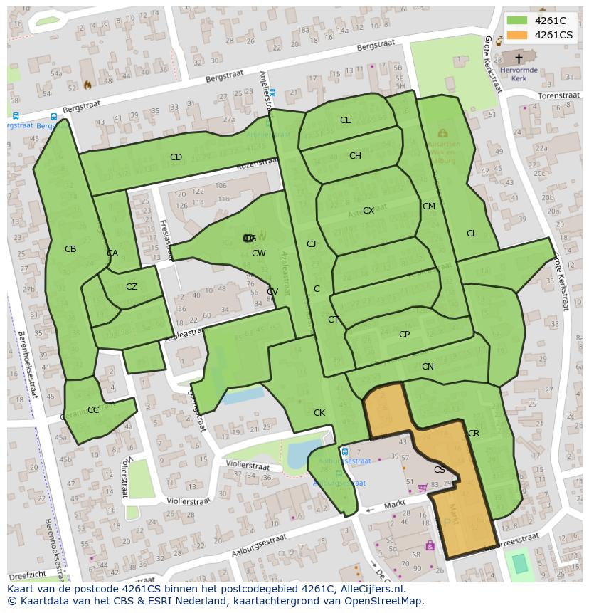 Afbeelding van het postcodegebied 4261 CS op de kaart.