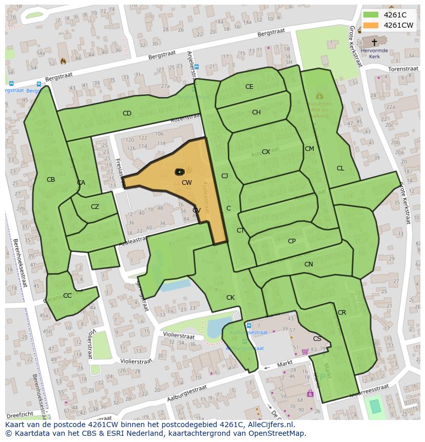 Afbeelding van het postcodegebied 4261 CW op de kaart.