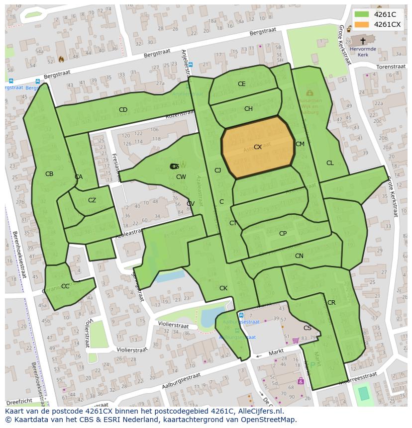 Afbeelding van het postcodegebied 4261 CX op de kaart.