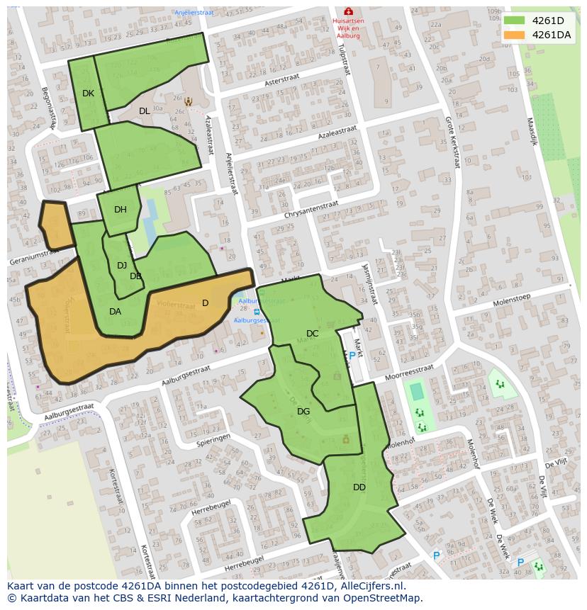 Afbeelding van het postcodegebied 4261 DA op de kaart.