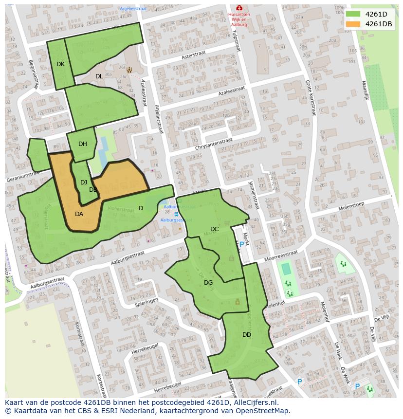 Afbeelding van het postcodegebied 4261 DB op de kaart.