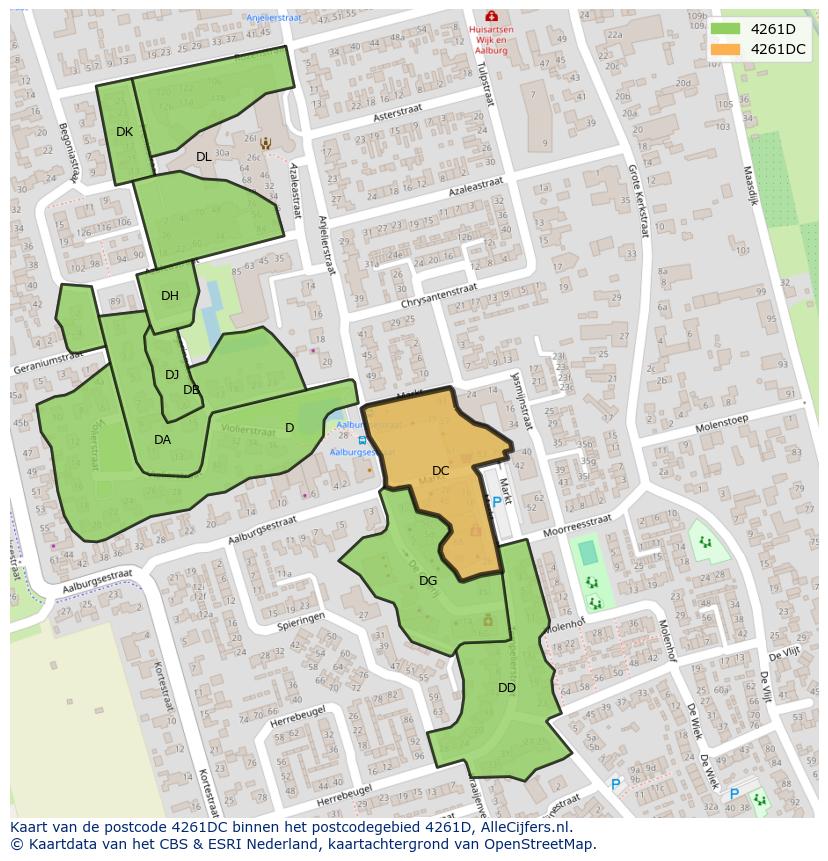 Afbeelding van het postcodegebied 4261 DC op de kaart.