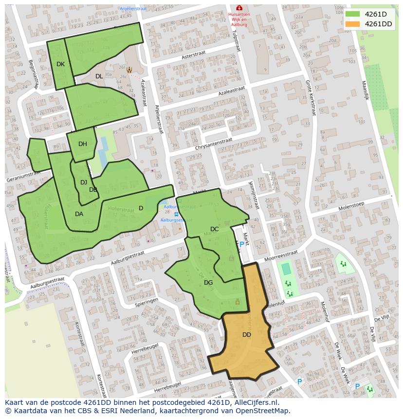Afbeelding van het postcodegebied 4261 DD op de kaart.