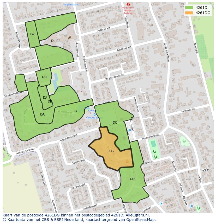 Afbeelding van het postcodegebied 4261 DG op de kaart.