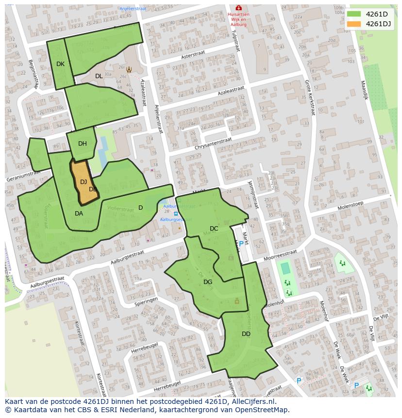 Afbeelding van het postcodegebied 4261 DJ op de kaart.