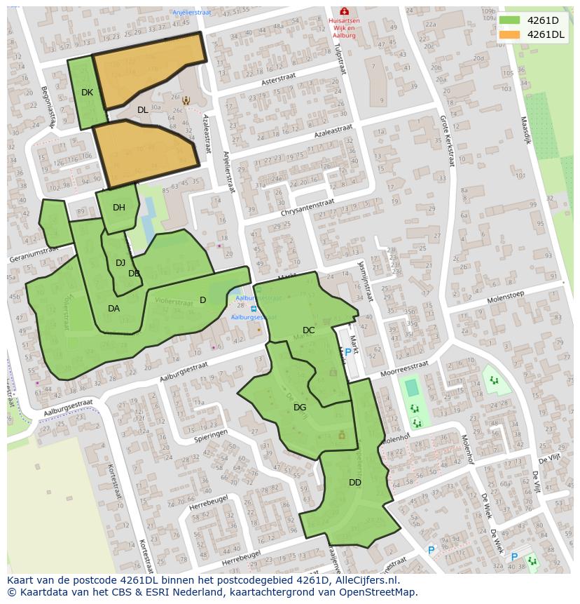 Afbeelding van het postcodegebied 4261 DL op de kaart.