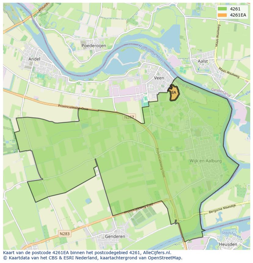 Afbeelding van het postcodegebied 4261 EA op de kaart.