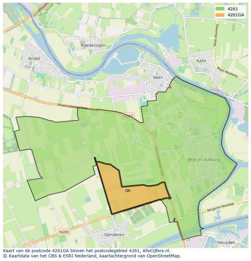 Afbeelding van het postcodegebied 4261 GA op de kaart.