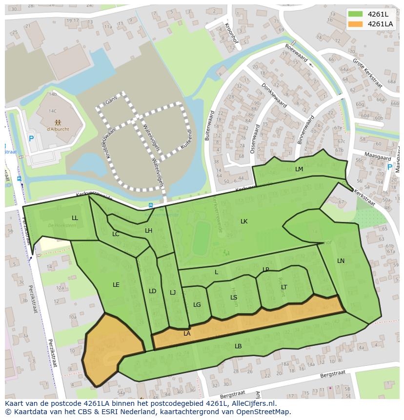 Afbeelding van het postcodegebied 4261 LA op de kaart.