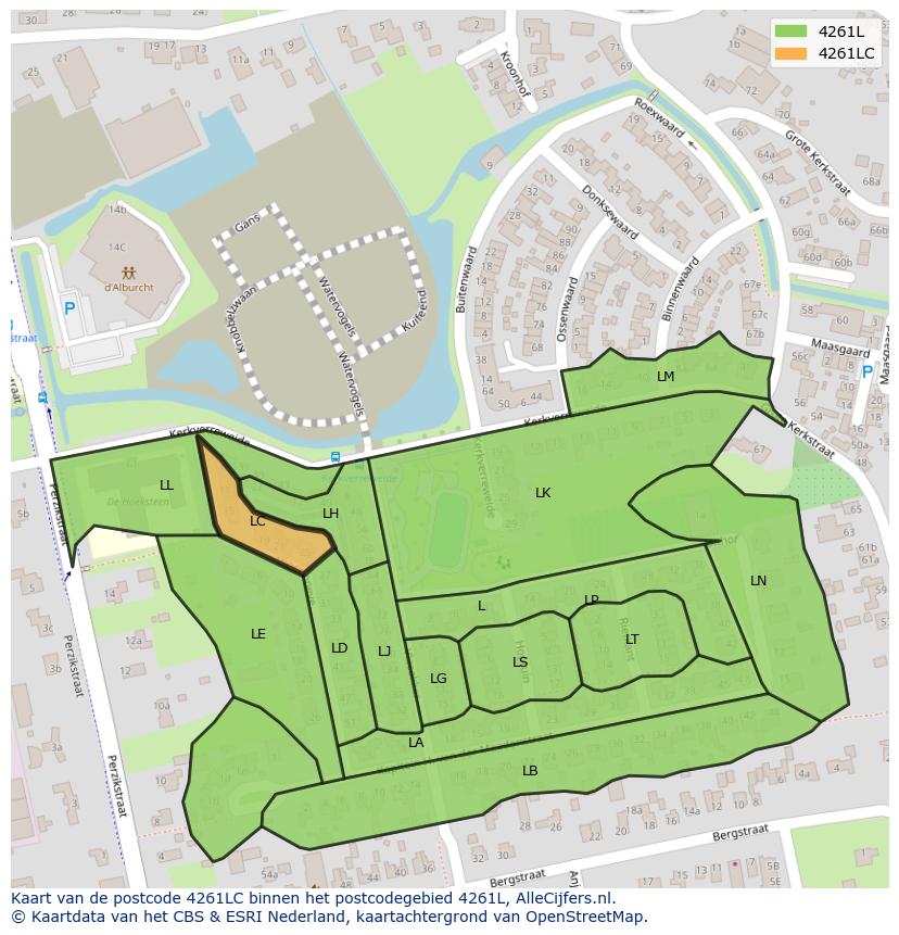 Afbeelding van het postcodegebied 4261 LC op de kaart.