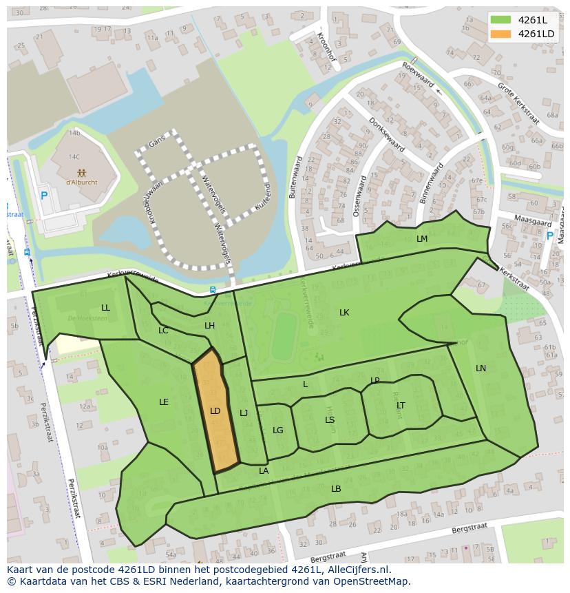 Afbeelding van het postcodegebied 4261 LD op de kaart.