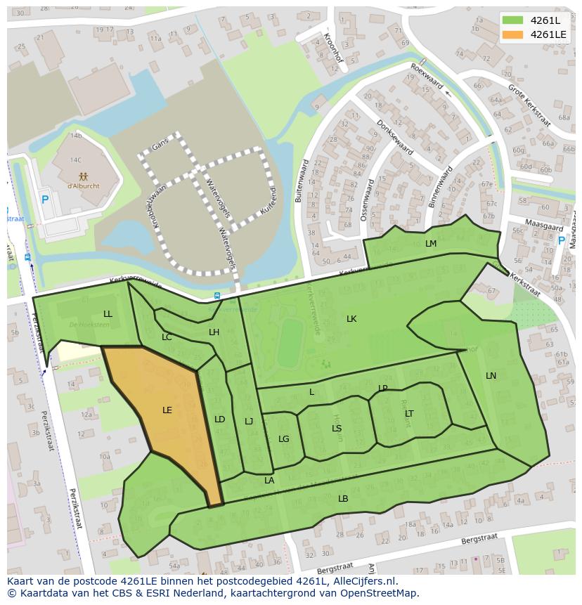 Afbeelding van het postcodegebied 4261 LE op de kaart.