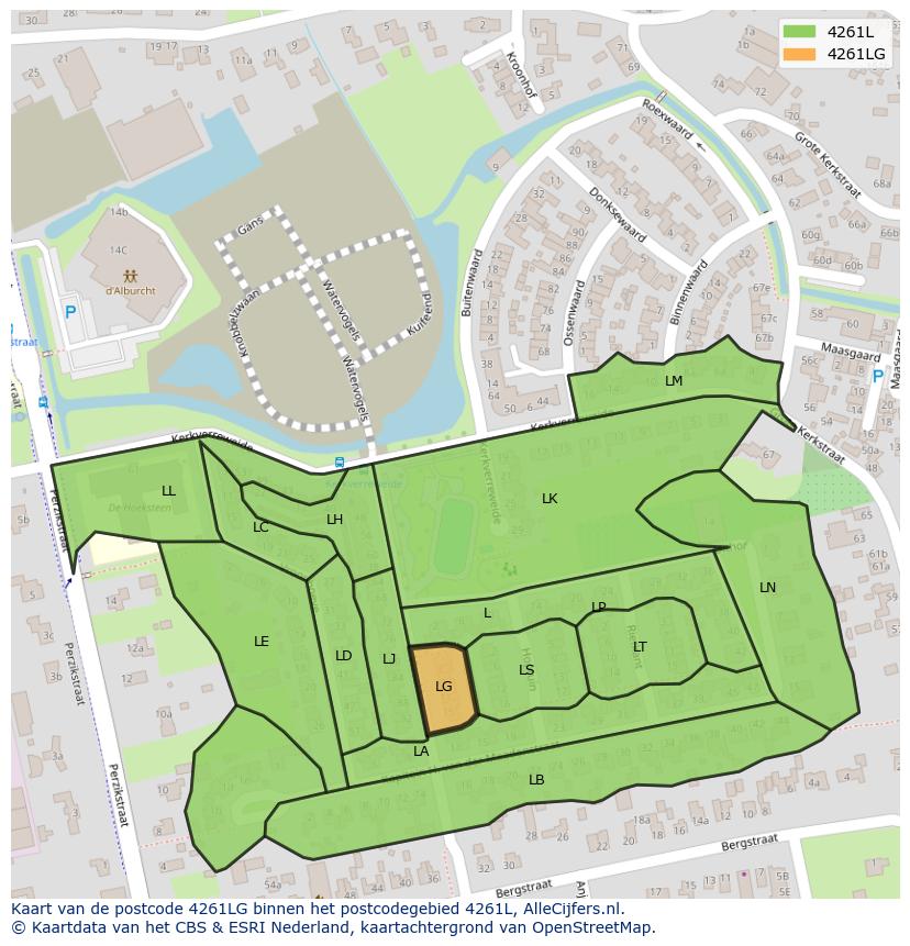 Afbeelding van het postcodegebied 4261 LG op de kaart.