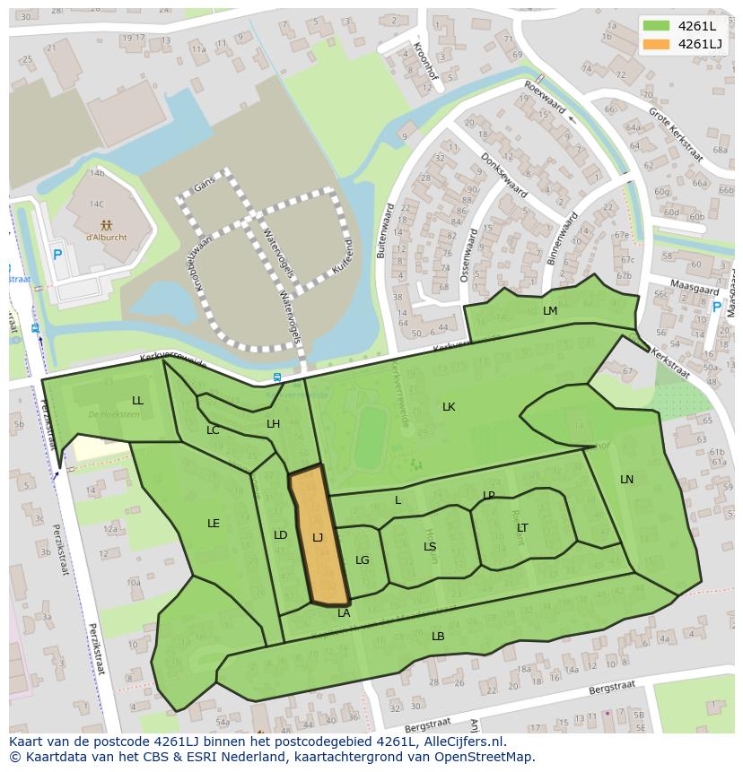 Afbeelding van het postcodegebied 4261 LJ op de kaart.