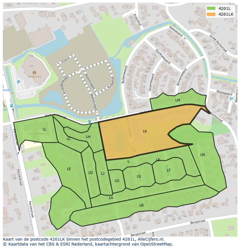 Afbeelding van het postcodegebied 4261 LK op de kaart.