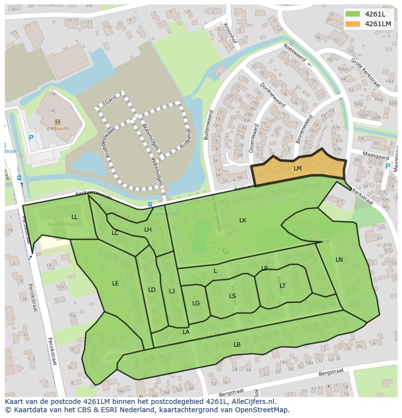 Afbeelding van het postcodegebied 4261 LM op de kaart.