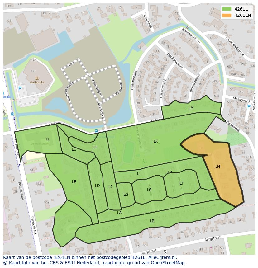 Afbeelding van het postcodegebied 4261 LN op de kaart.