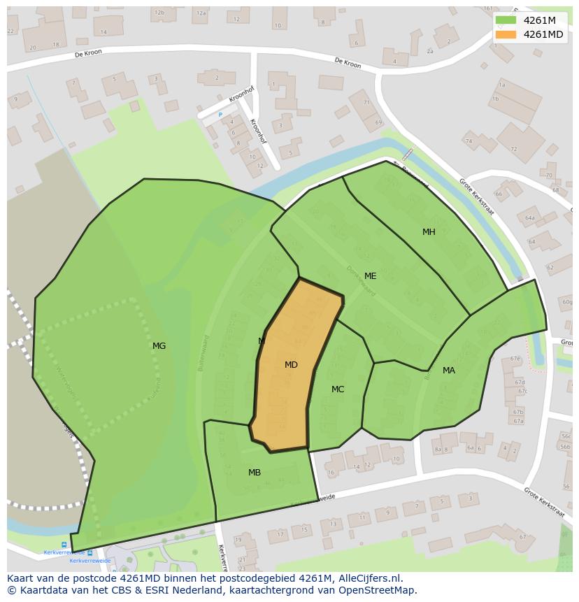 Afbeelding van het postcodegebied 4261 MD op de kaart.