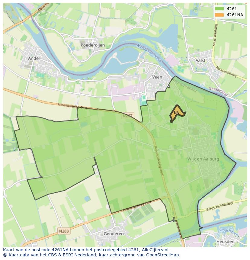 Afbeelding van het postcodegebied 4261 NA op de kaart.