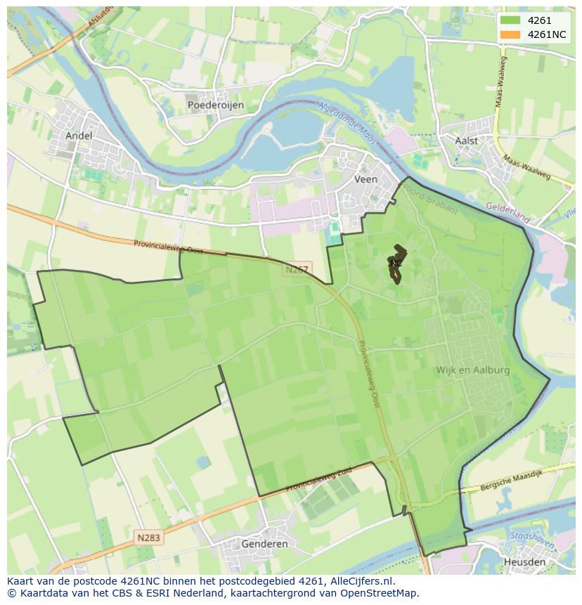 Afbeelding van het postcodegebied 4261 NC op de kaart.