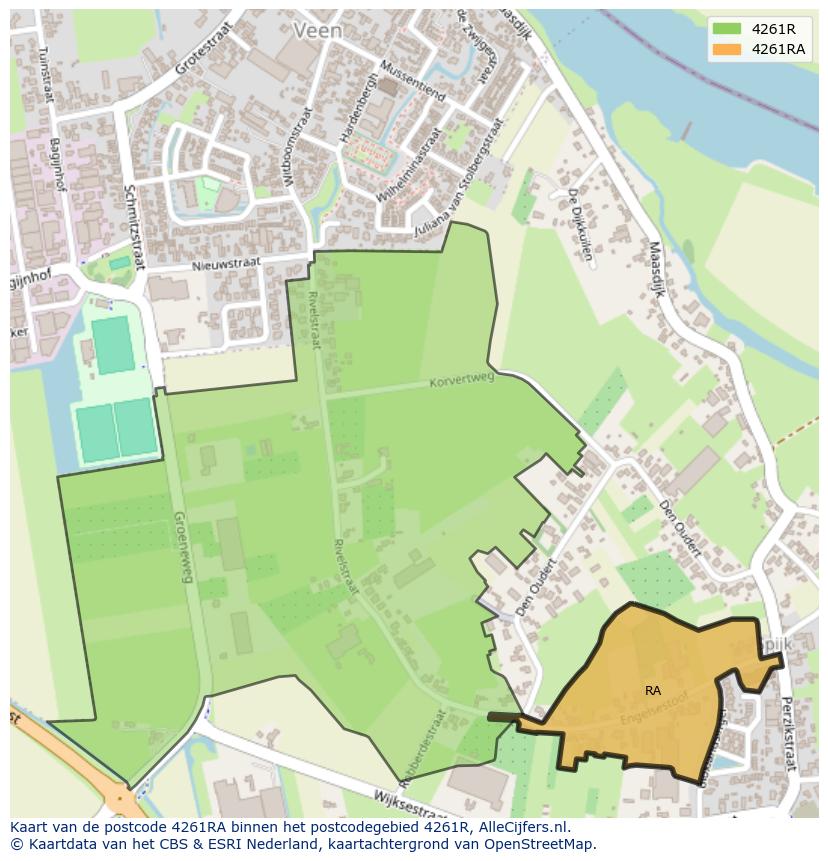 Afbeelding van het postcodegebied 4261 RA op de kaart.