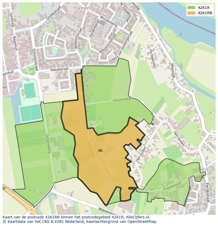 Afbeelding van het postcodegebied 4261 RB op de kaart.