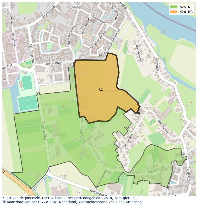 Afbeelding van het postcodegebied 4261 RC op de kaart.