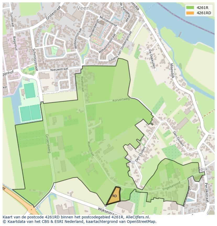 Afbeelding van het postcodegebied 4261 RD op de kaart.