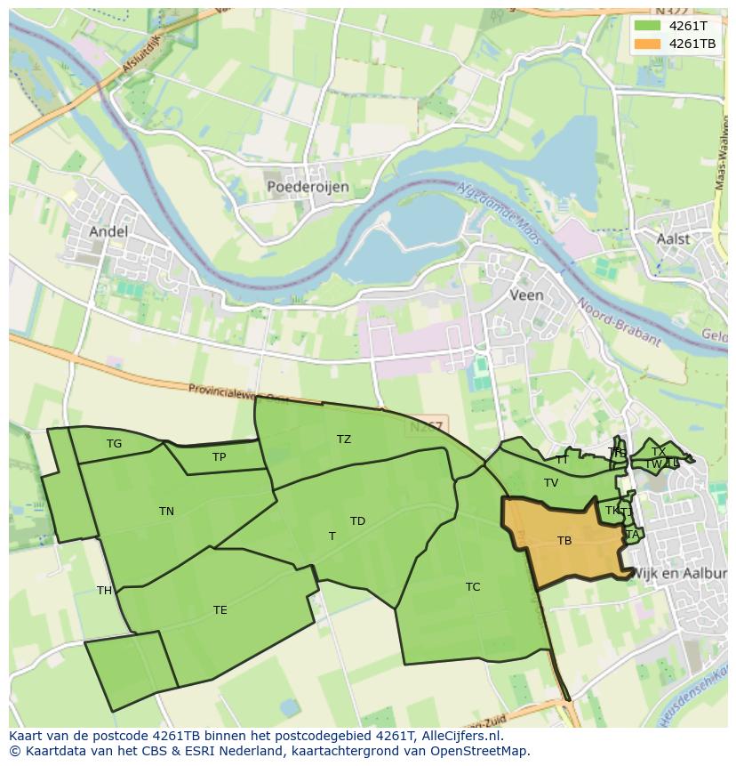 Afbeelding van het postcodegebied 4261 TB op de kaart.