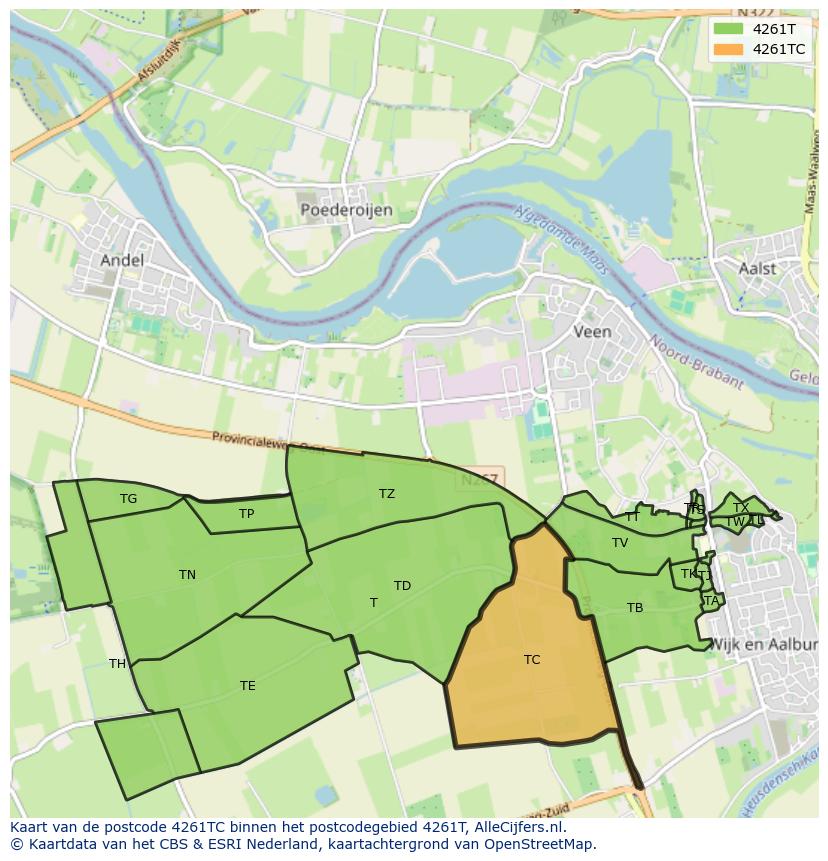 Afbeelding van het postcodegebied 4261 TC op de kaart.
