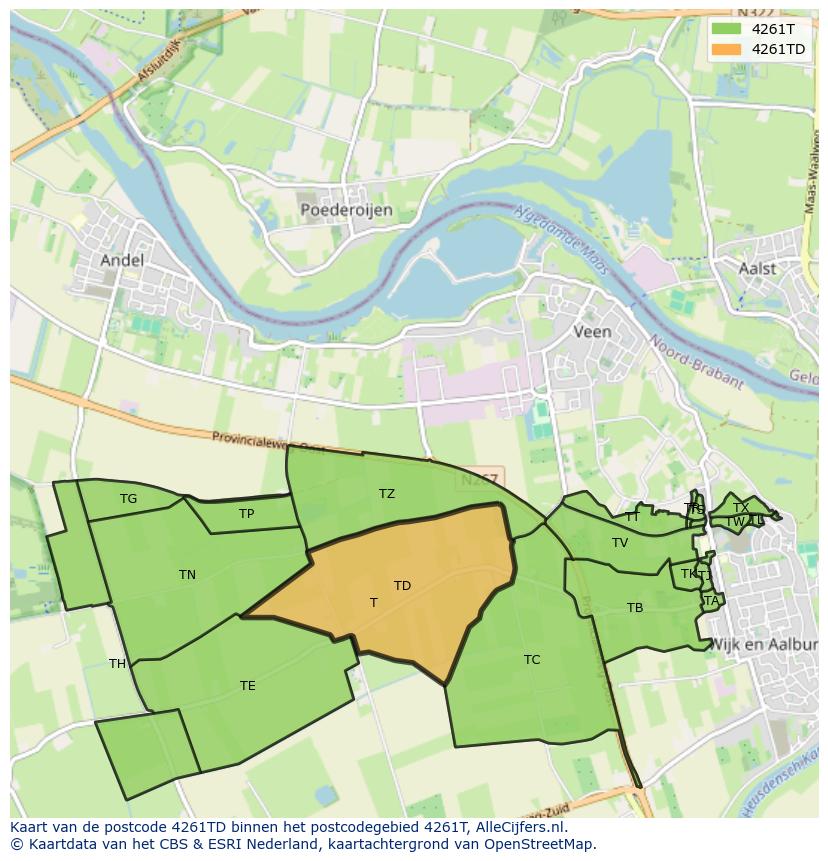 Afbeelding van het postcodegebied 4261 TD op de kaart.