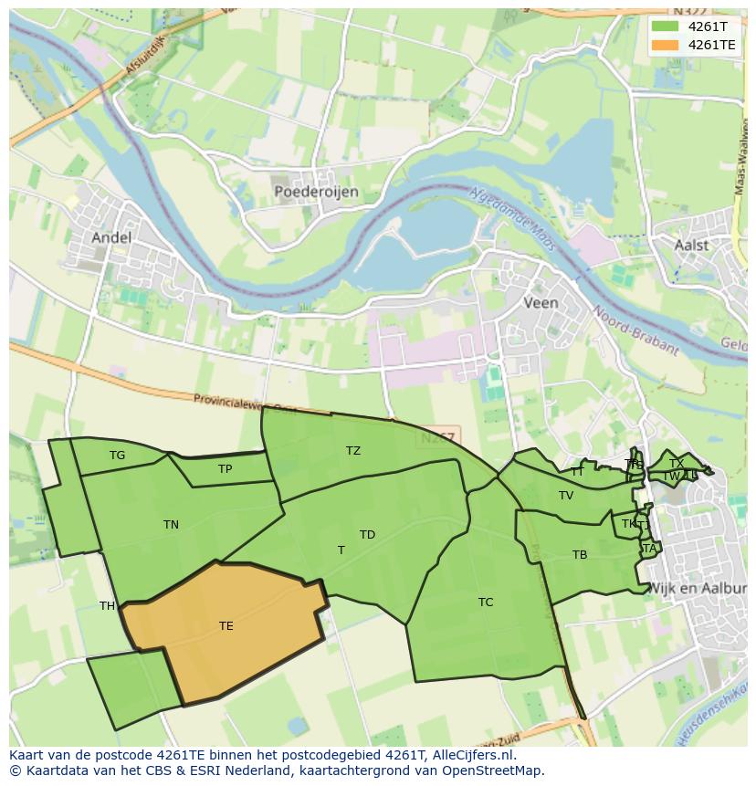 Afbeelding van het postcodegebied 4261 TE op de kaart.