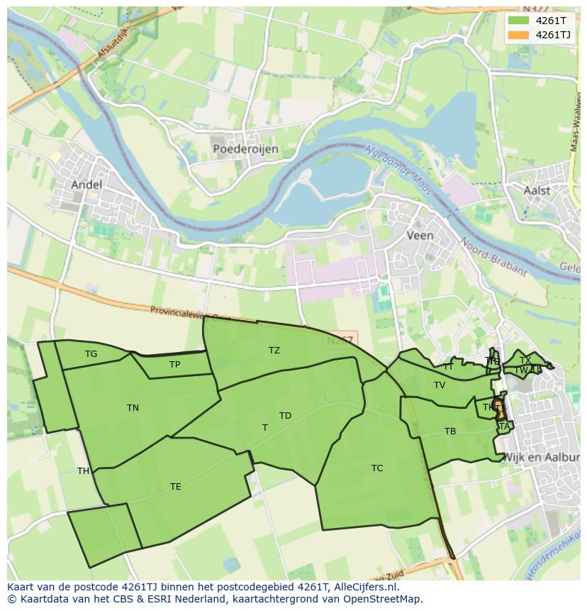 Afbeelding van het postcodegebied 4261 TJ op de kaart.