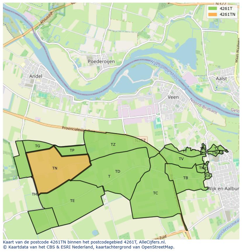 Afbeelding van het postcodegebied 4261 TN op de kaart.