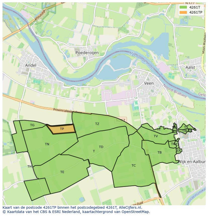 Afbeelding van het postcodegebied 4261 TP op de kaart.