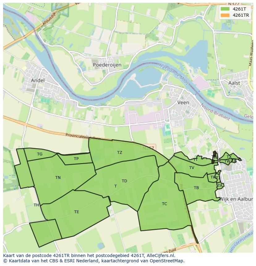 Afbeelding van het postcodegebied 4261 TR op de kaart.