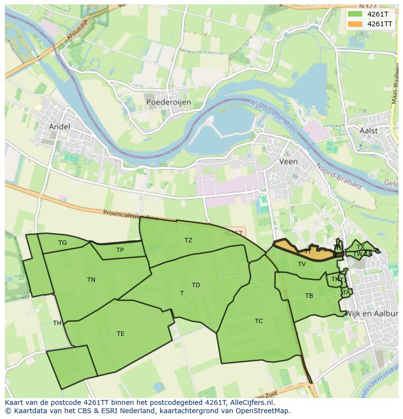 Afbeelding van het postcodegebied 4261 TT op de kaart.