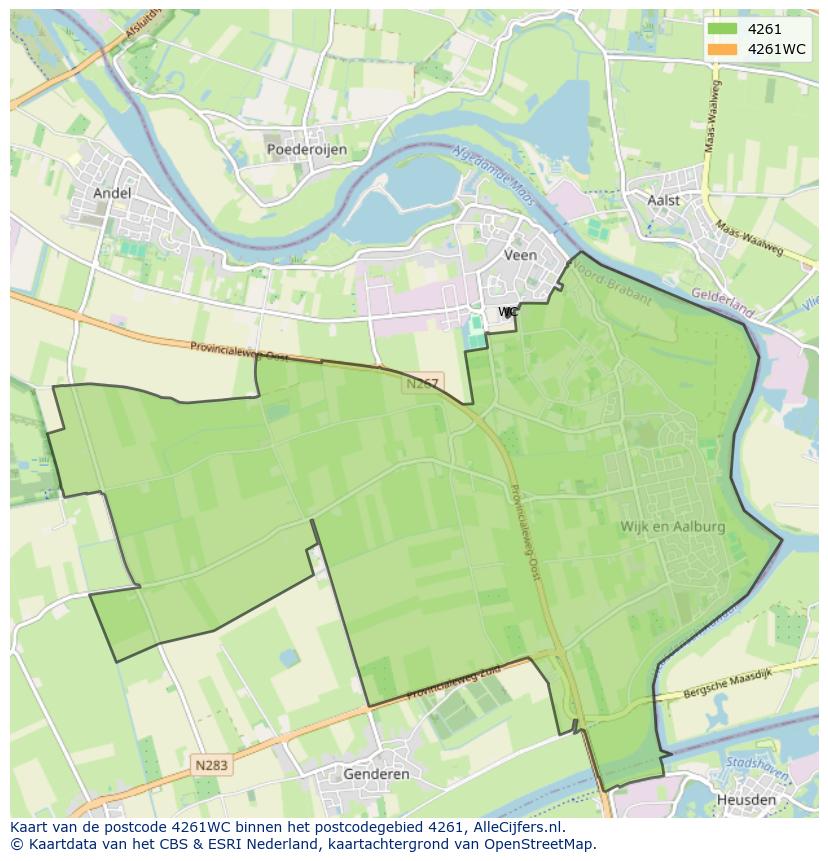 Afbeelding van het postcodegebied 4261 WC op de kaart.