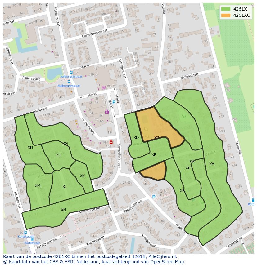 Afbeelding van het postcodegebied 4261 XC op de kaart.
