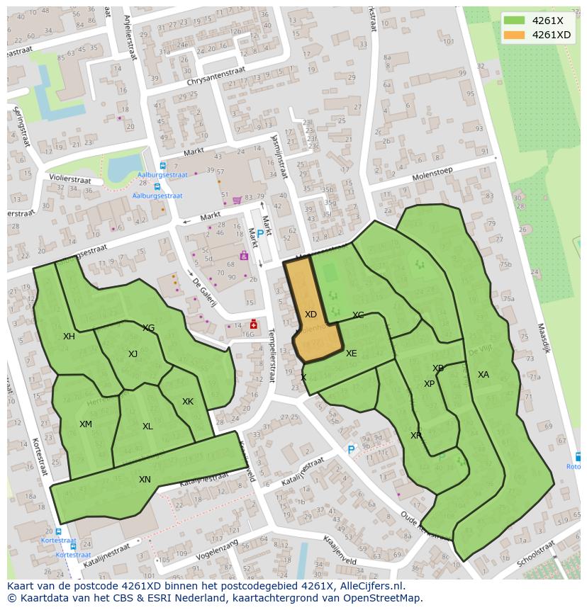 Afbeelding van het postcodegebied 4261 XD op de kaart.