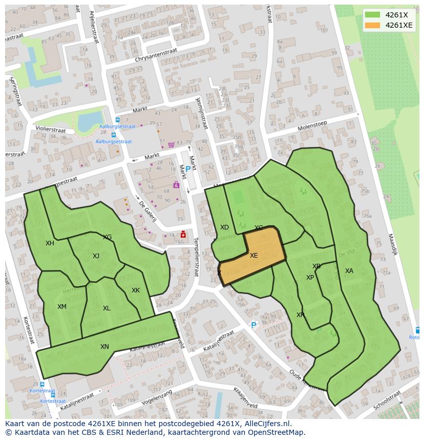 Afbeelding van het postcodegebied 4261 XE op de kaart.