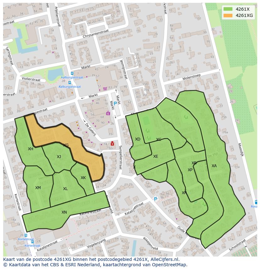 Afbeelding van het postcodegebied 4261 XG op de kaart.