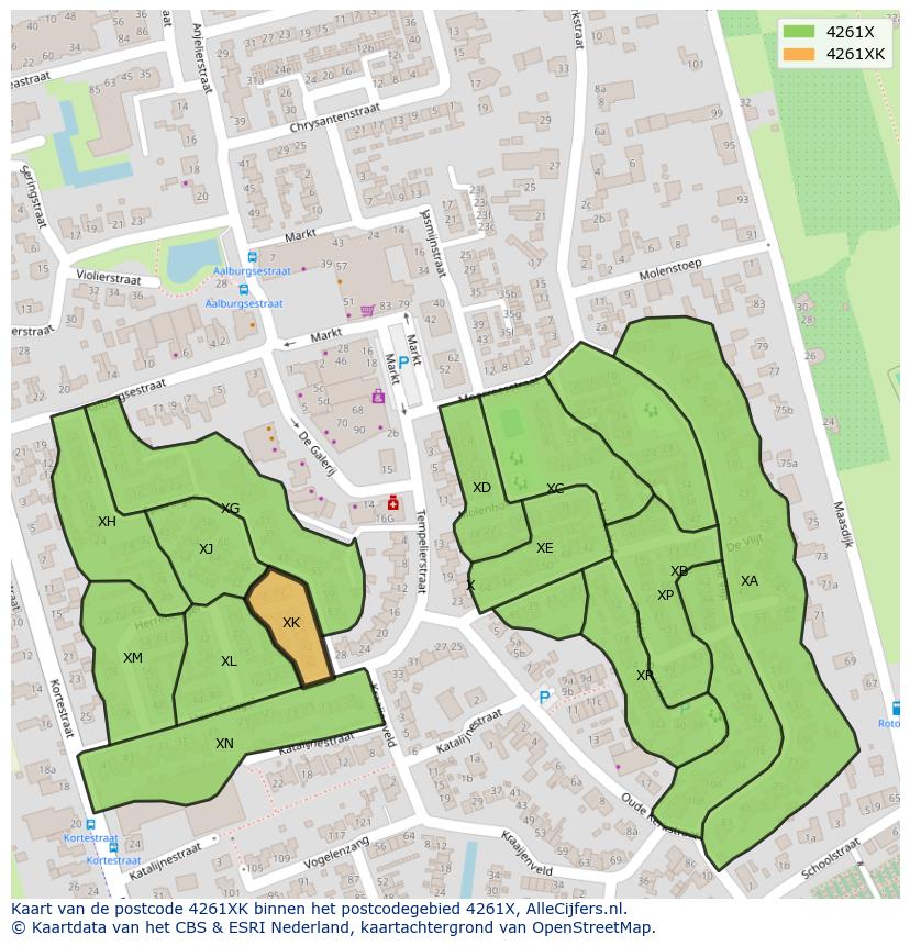 Afbeelding van het postcodegebied 4261 XK op de kaart.